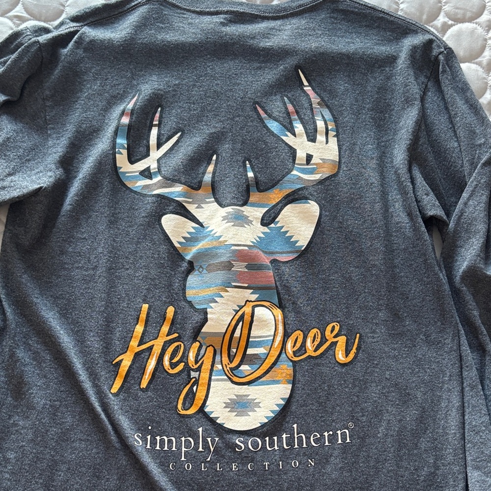 Simply Southern Charcoal Shirt with Colorful Deer Design